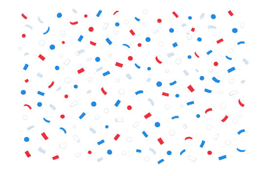 Red, white, and blue confetti falling, festive celebration pattern on a transparent background, abstract design for parties