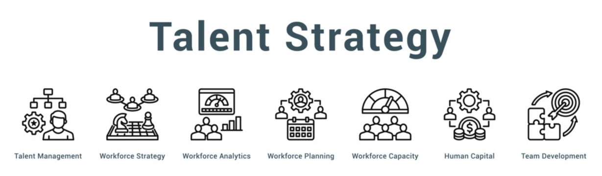Talent Strategy  Modern and clean web banner illustration vector featuring thematic icons