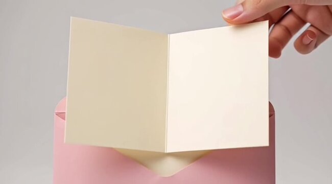 Hands Opening Pink Envelope and Inserting Letter Inside.