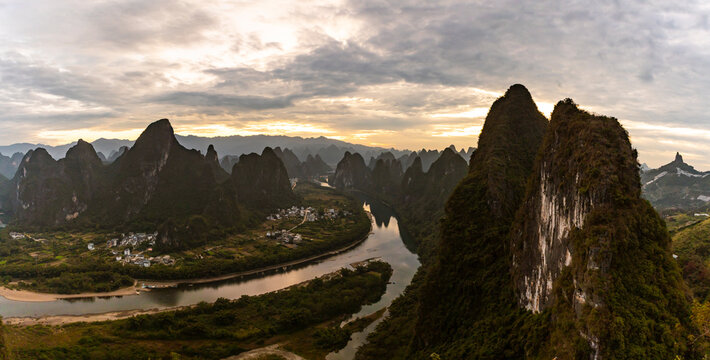 Stunning sunrise over Yangshuo's limestone peaks