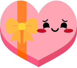 Heart Gift Box Shy Face Cartoon