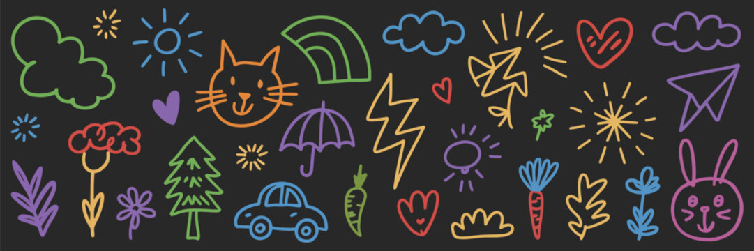 cute kid baby icon set, hand drawn kid doodle marker stroke with colorful rainbow sun and cloud background, ranked titles concept, hierarchy childhood symbols, premium playful levels for modern kids d