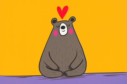 Cartoon bear with heart symbol showing affection