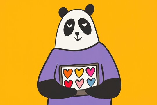 Panda with hearts in colorful illustration