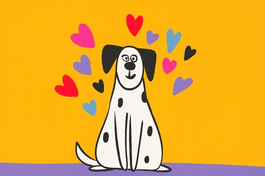 Delightful dalmatian illustration with colorful hearts