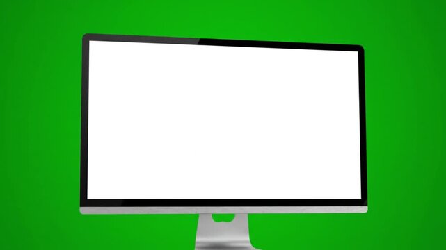 Modern laptop with blank screen on green background for presentations