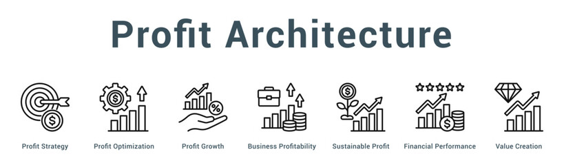 Fototapeta premium Profit Architecture Modern and clean web banner illustration vector featuring thematic icons