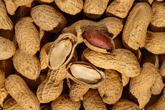 Close-up of whole peanuts in shells