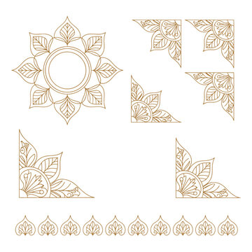 Thai Golden Decorative Element Collection Featuring Floral Lotus Motifs, Ornate Corner Borders, and Elegant Symmetry for Luxury Branding, Packaging, and Invitation Design.