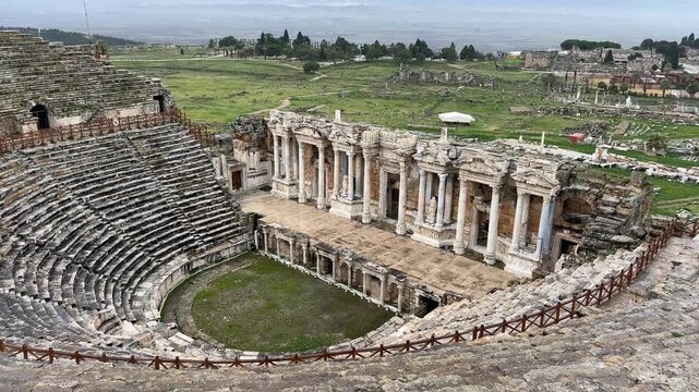 Ruins of Ancient Hierapolis in Pamukkale Turkey Ancient City and Roman Amphitheater