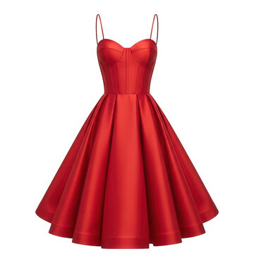 Elegant red dress with straps and full skirt, isolated on transparent background