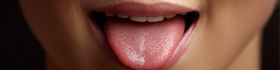 Obraz premium Close-up of female mouth with tongue sticking out