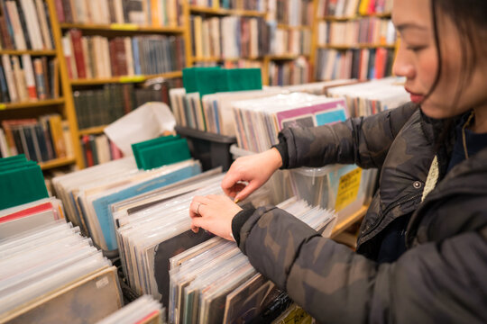 Discovering vinyl treasures in second-hand record shop
