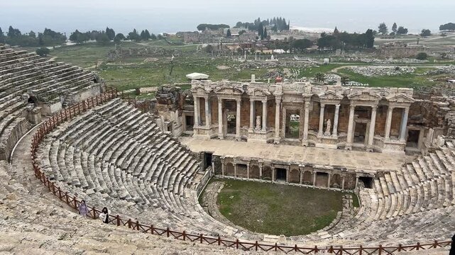 Ruins of Ancient Hierapolis in Pamukkale Turkey Ancient City and Roman Amphitheater