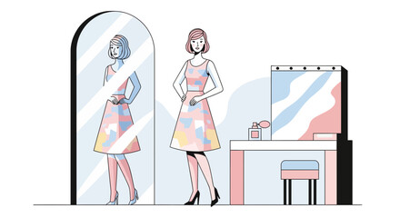 Woman admiring herself in the mirror fashion and selfesteem.