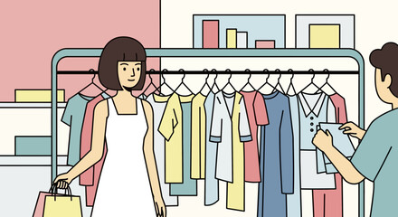 Woman shopping for clothes at a boutique with assistance.