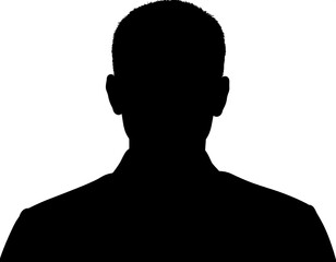 Silhouette of a person's head and shoulders against a white background, in black