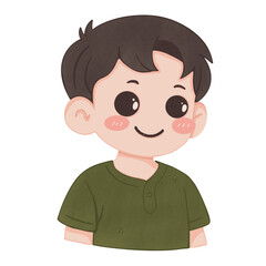 Obraz premium Cute Boy in Green Shirt Cartoon Portrait