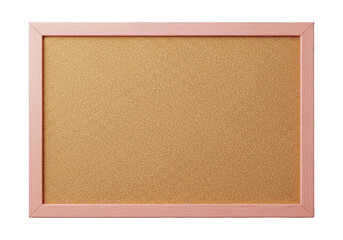 A light pink framed corkboard is centered on a white background from a straight-on viewpoint
