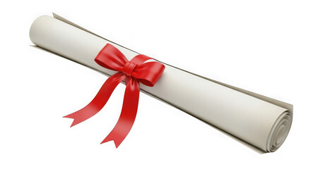 A diploma with a red ribbon on a scroll, isolated on transparent background