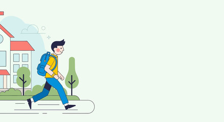 Illustration of a student walking to school with a backpack.