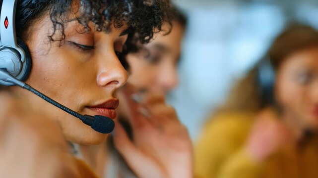 Customer service representative assisting tenant with maintenance request over call center emphasizing personalized support and problem resolution.