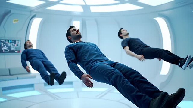 Floating Crew in Space.