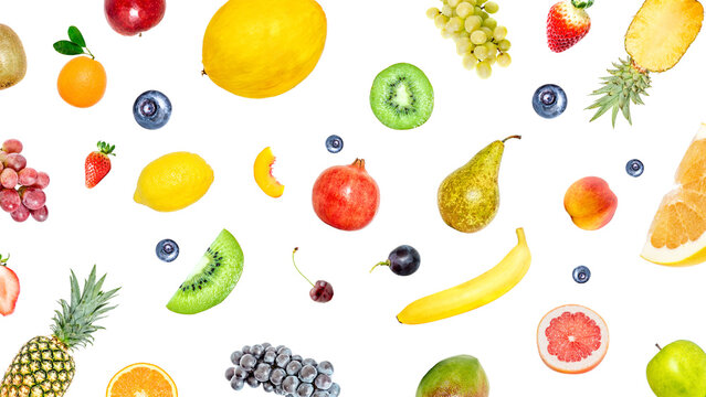 PNG, background of many different exotic tropical fruits and berries, close-up, transparent background, large photo, high resolution, large size, template, pattern