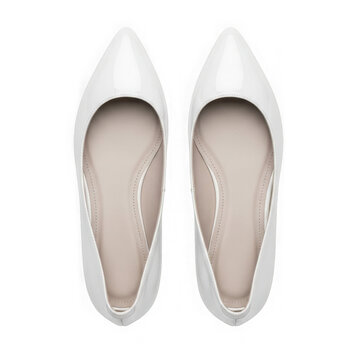 A pair of elegant white ballet flats with a pointed toe and low heel. isolated on transparent background
