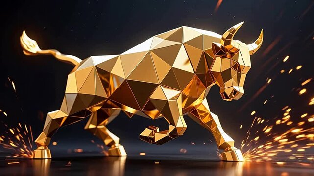 GoldenGeometricBullwithSparkEffects