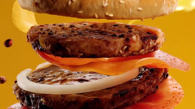 A vibrant and colorful stack of donuts with various toppings and fillings