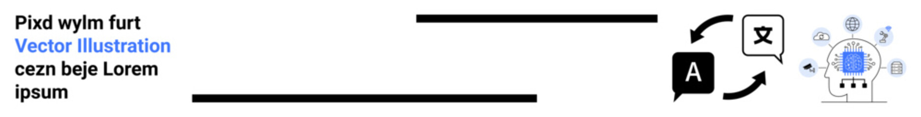 Fototapeta premium Language translation, AI chatbot, communication tools, multilingual content, digital workflow, online learning. Arrows connecting modern icons for language translation process. Language translation