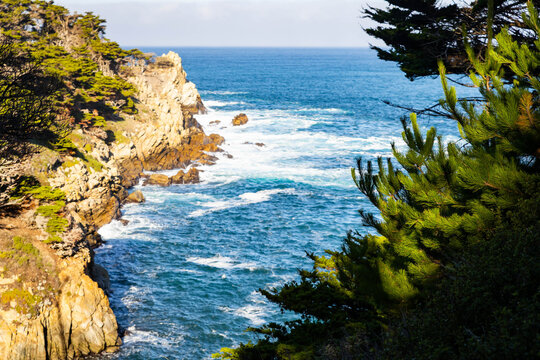 Ocean Waves Crashing Against Point Lobos Coastal Cliffs