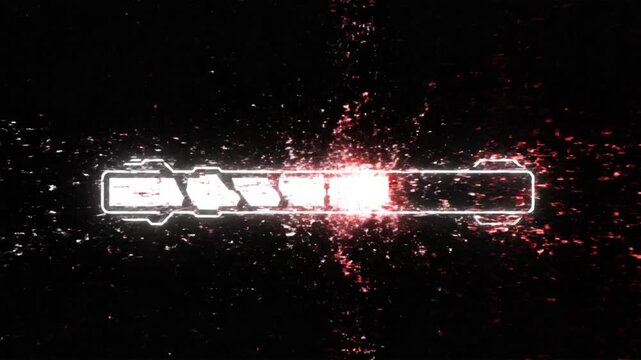 Glitching HUD Loading Bar Animation with Futuristic Digital Interface Elements and Sci-Fi Data Transfer Effects on Black Screen