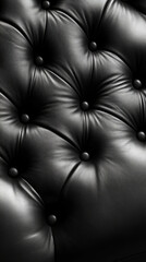 Naklejka premium Elegant black tufted leather texture with deep button detailing, showcasing luxurious upholstery for classic furniture designs, ideal for backgrounds and sophisticated interior decor