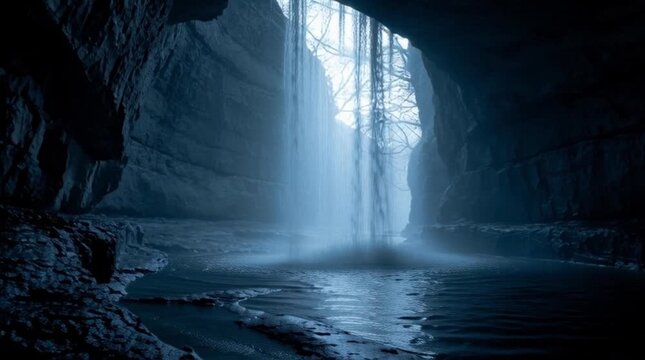 Mysterious Cave Waterfall Java Island Natural Beauty Scene