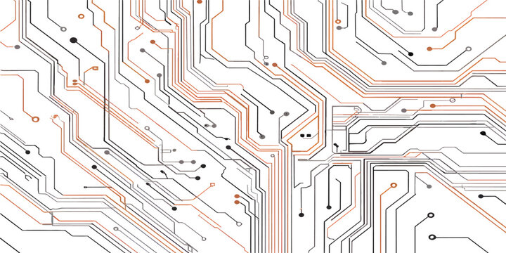 A seamless digital vector pattern of a printed electronic circuit board design features microchip connections and tech engineering lines on a futuristic motherboard wallpaper