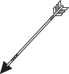 Naklejka premium Black outline of a single arrow with fletching and arrowhead on a white background also transparent background