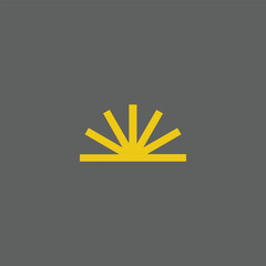 Minimalist yellow rising sun logo icon, abstract geometric half sunburst symbol for modern branding, renewable energy, sunrise horizon, ai, startup logo design and corporate identity.