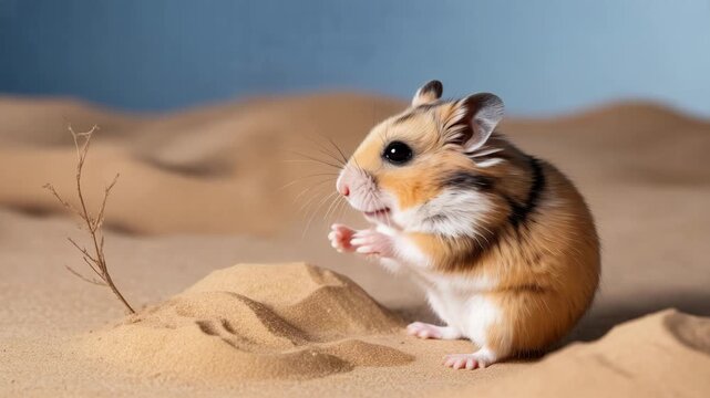 Beautiful hamster eating food with cute expression in warm natural light