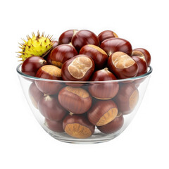 Obraz premium A bowl filled with chestnuts and a single yellow flower on top isolated on transparent background