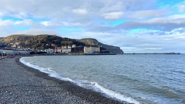 Panoramic View of Llandudno Pier, Beach, Promenade and The Great Orme, Conwy, North Wales, United Kingdom