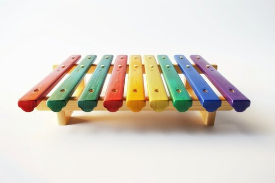 A Colorful Xylophone: A vibrant close-up of a brightly colored xylophone on a light background, highlighting musical composition.