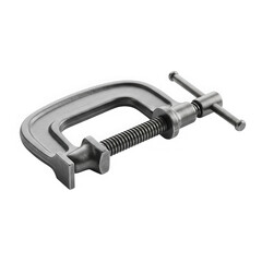 A metal c-clamp with screw and handle isolated on transparent background