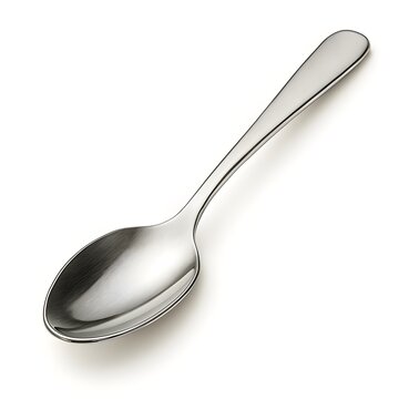 Shiny Stainless Steel Tablespoon Close Up Isolated on White Background Kitchen Utensil Cutlery