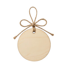 A wooden ornament with a brown bow isolated on transparent background