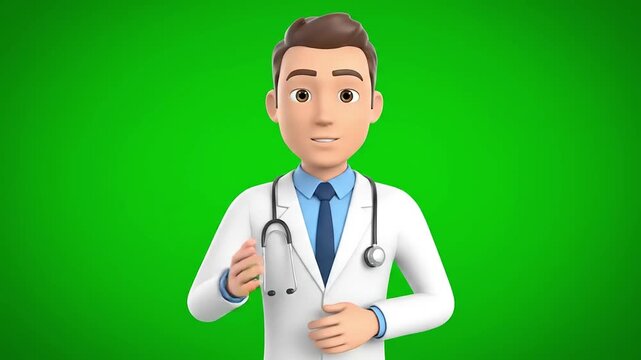 Friendly 3D Animated Male Doctor Giving Medical Advice and Healthcare Information with a Welcoming Gesture