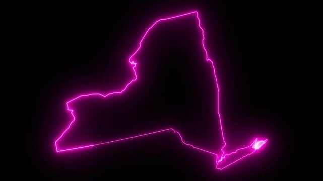 map of the state of New York in the united states with a blue glowing neon effect