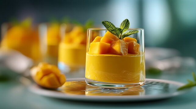 Mango Mousse Dessert with Fresh Mango and Mint