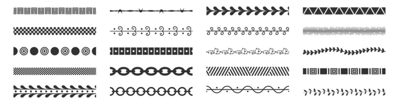 Ornamental decorative borders and dividers vector collection, abstract geometric and classic design elements on transparent background